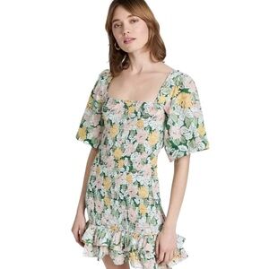 BYTIMO Festive Cotton Smocked Minidress Dandelion Floral Print Boho Large NWT